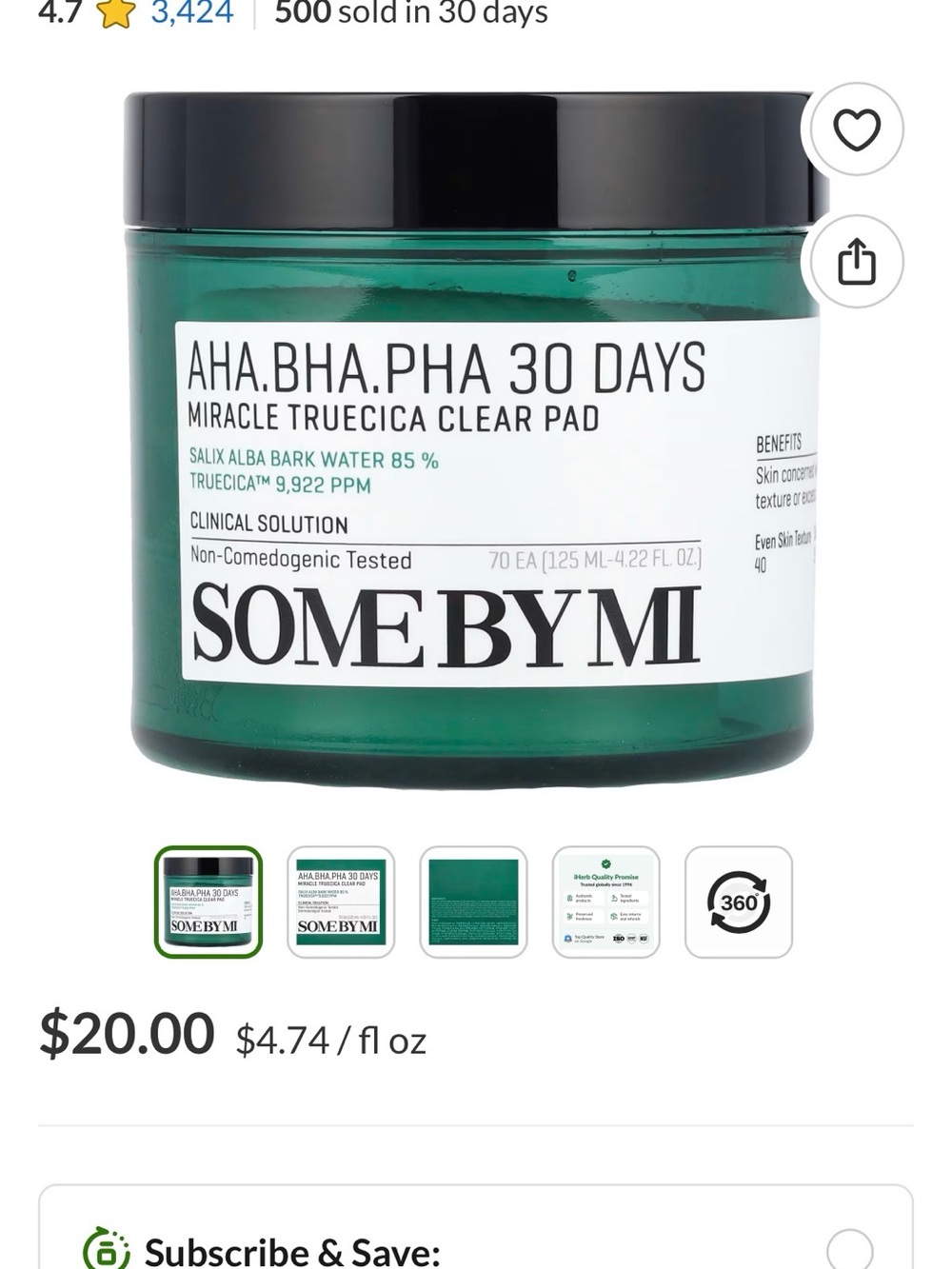 AHA.BHA.PHA 30 Days Miracle Truecica Clear Pads - Green